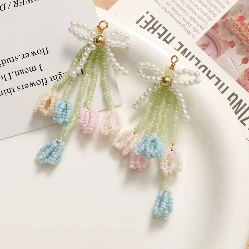 Lovely Tassel Pearl Acrylic Earrings Diy Material Hand-woven Bead for Hairpin material For DIY Jewelry Making Accessories
