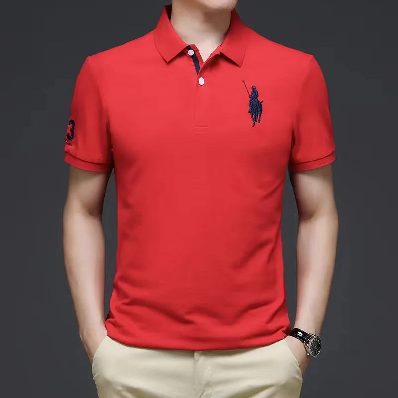 Turtleneck high quality short sleeve double mercerized cotton polo shirt various colors large size M-7XL t-shirt for men polo