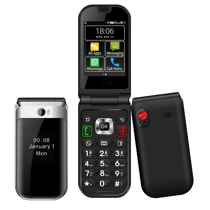 4G flip keypad mobile phone with Android system with 2.8inch screen SOS Dual SIM WIFI whatsap smart feature phone
