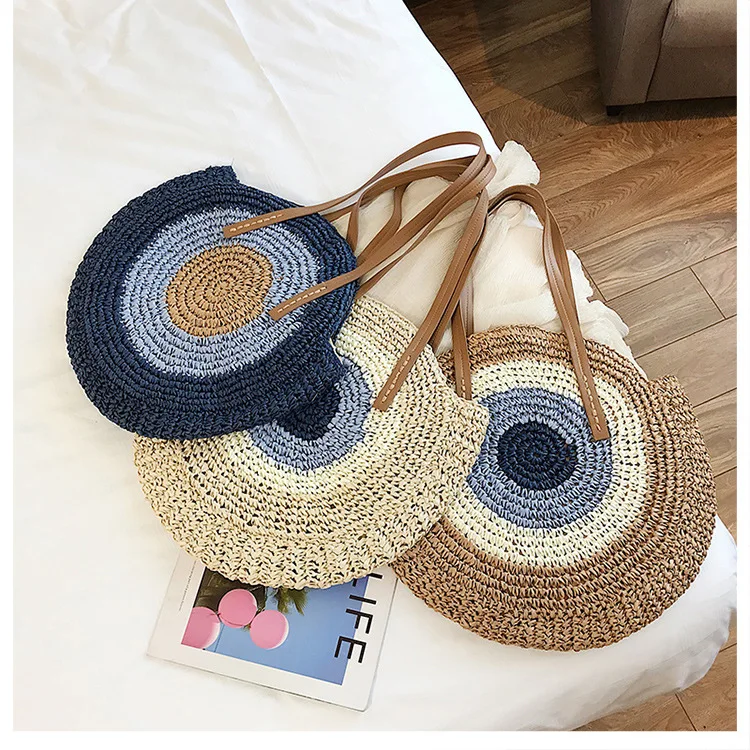 2022 New Product Women Crochet Big Round Eco-friendly Straw Paper Fringes Beach Bag Straw Women Handbags