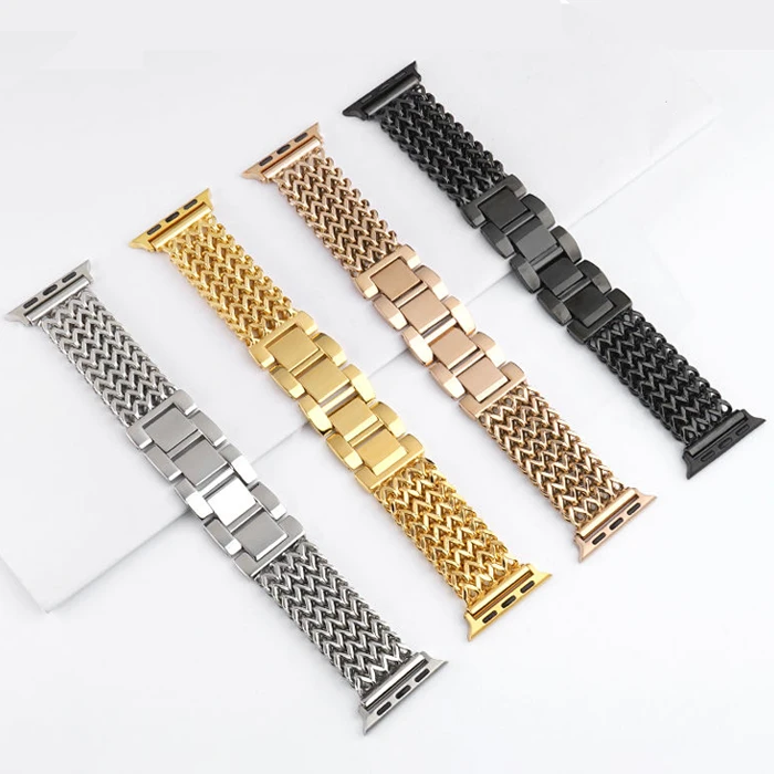 Metal Watch Straps Buckle Chain Stainless Steel Bracelet Watch Band For Apple Watch Series ultra 8 7 6 5 Strap