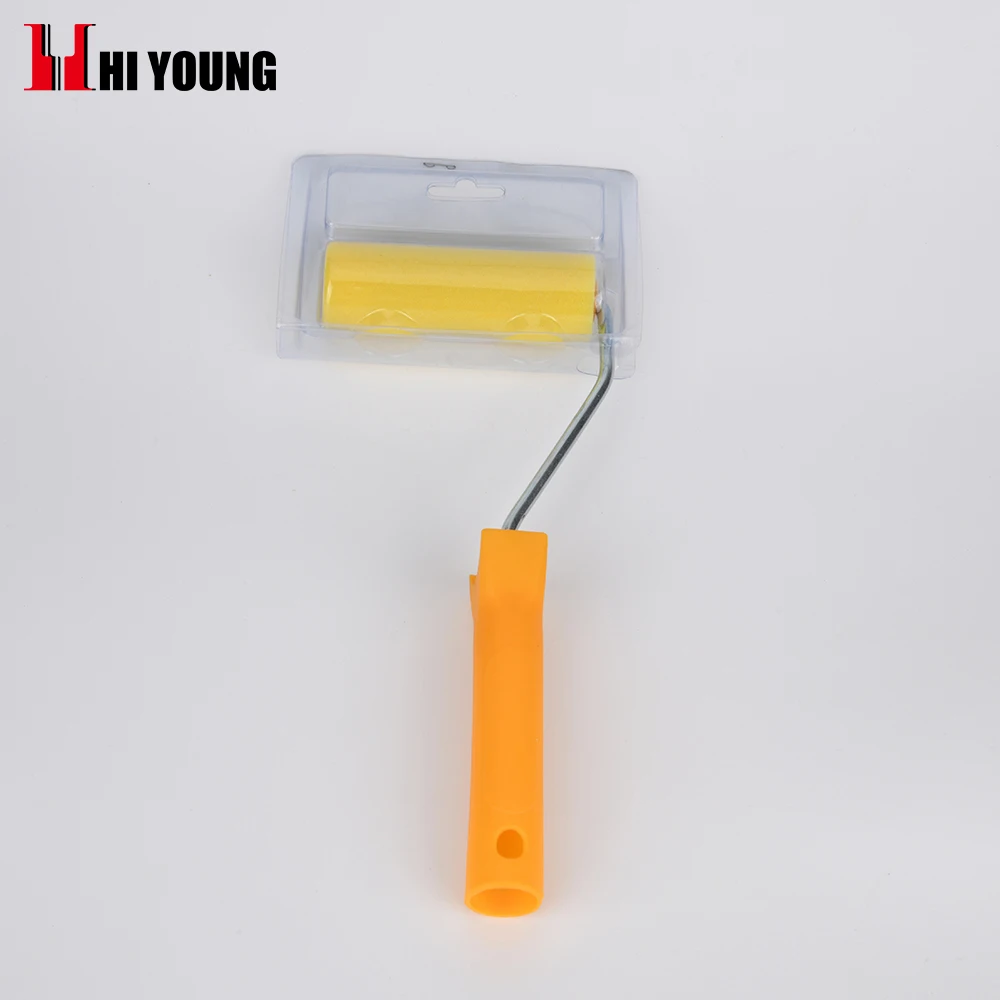 High-quality Single packed blister box yellow foam paint roller bracket mini home foam paint roller brush