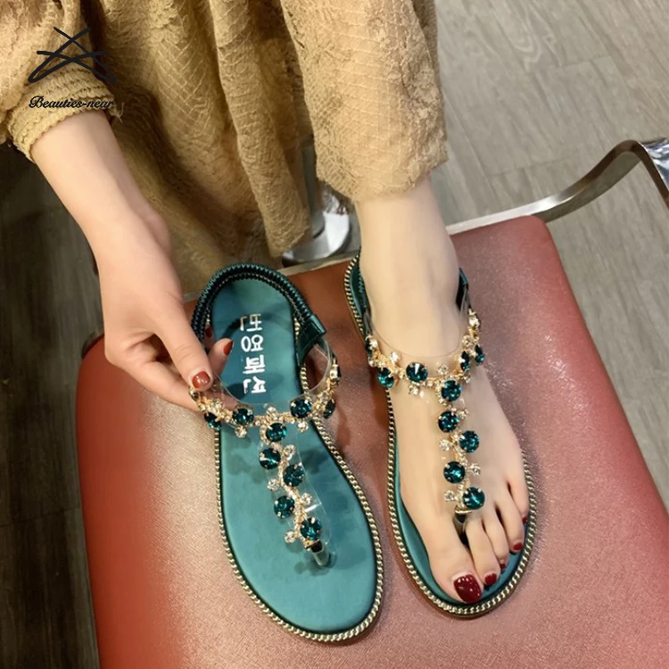 RTS women summer beach shoes diamond thong jelly shoes sandal shoes