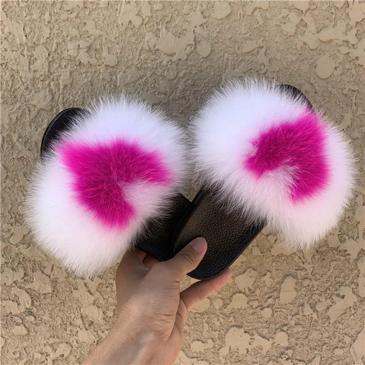 
Real Fox fur Slippers Kids Fur Child girls Home Slides Girl Flop Flips Raccoon Fluffy Cute Flats Beach Summer Children slides 