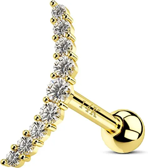 16g CZ Helix Rings Star Conch Piercing Jewelry Helix Stud Moon Helix Earring Crown Tragus Earrings 14K Gold Cartilage Earring