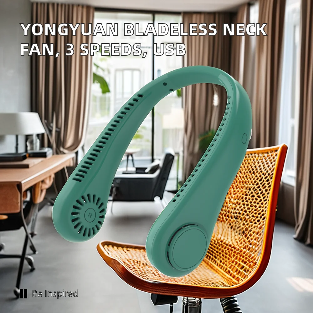 Portable Mini Neck Fan Custom Logo USB Rechargeable 3 Speeds Adjustable Bladeless Cooler Free Hanging Car Outdoor Use