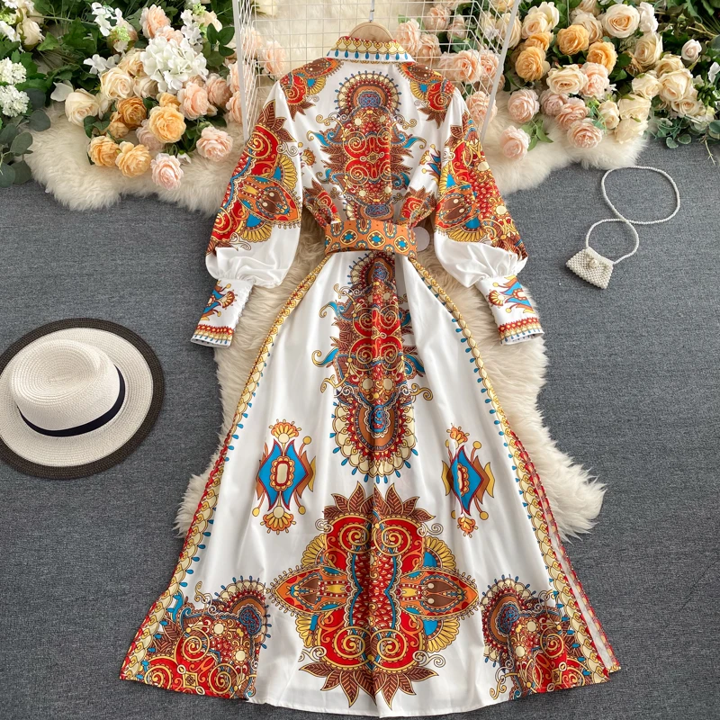 
2020 Europe and the United States new lapel single-breasted long dress with belt Long Maxi Dress Inspiration Women Maxi Dress 