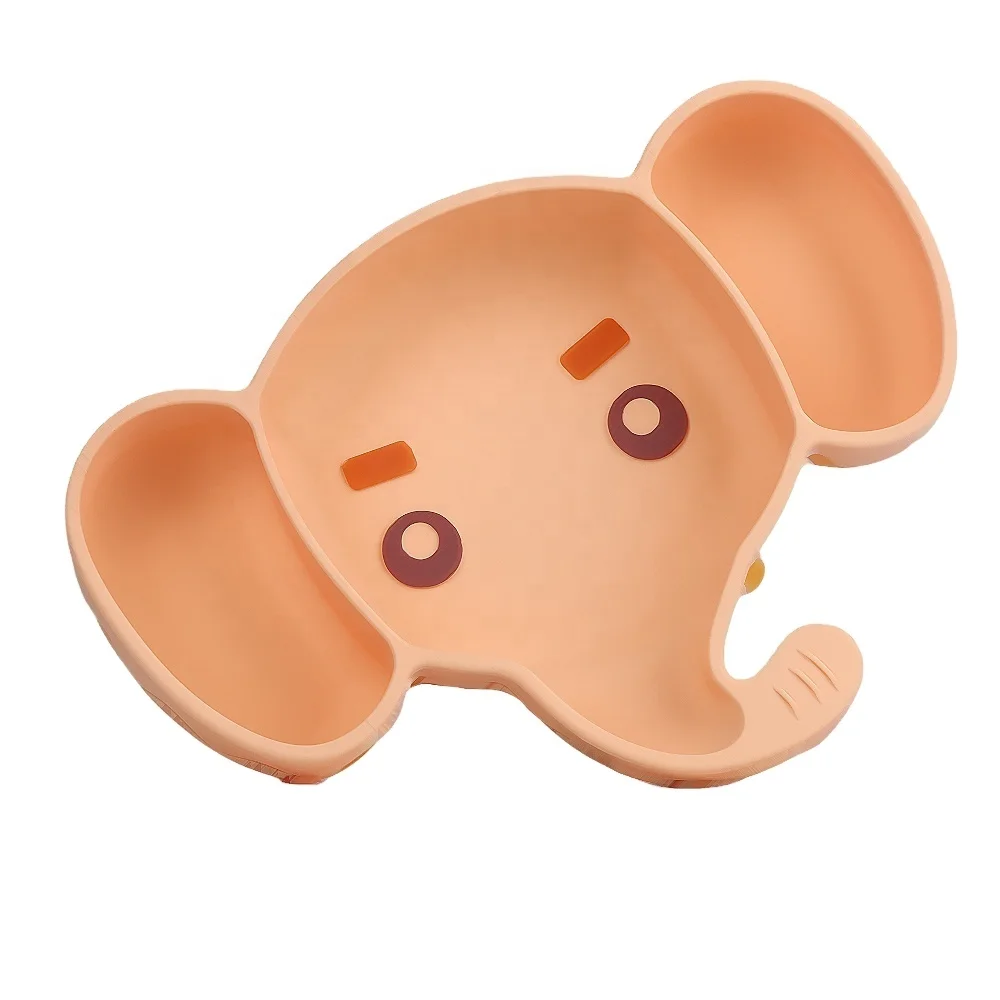 Factory Outlet Double Color Cute Elephant Shape Drop-resistant BPA Free Food Grade Silicon Plate Babi Silicone Baby Plate