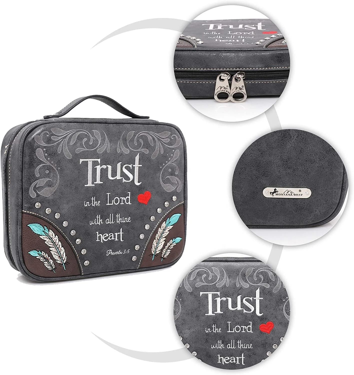 Bible Cover Book Carrying Case for Women Men Large Size Bible Tabs Leather Engraved Bible Cover Compassion Kindness Black