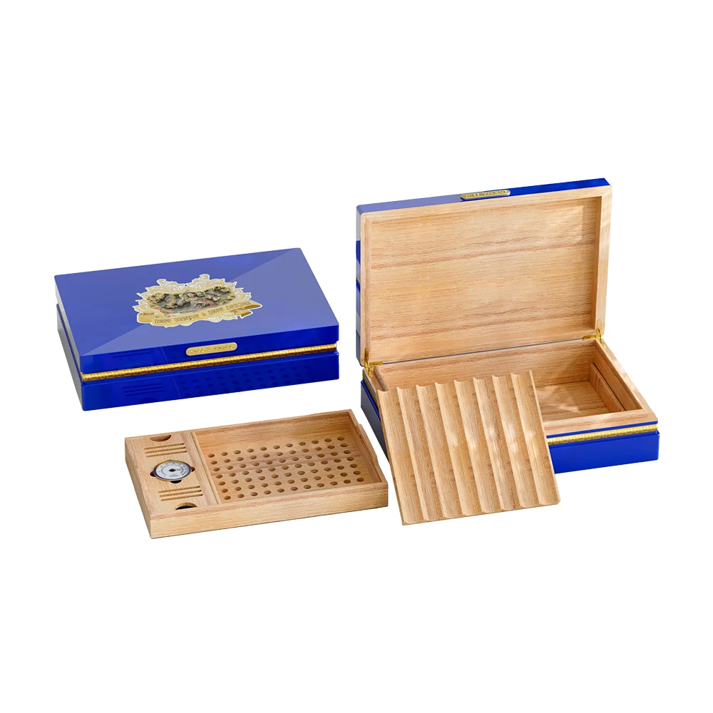 Custom popular high gloss lacquer lockable luxury spanish cedar wooden kit cohiba cigar humidor case showcase