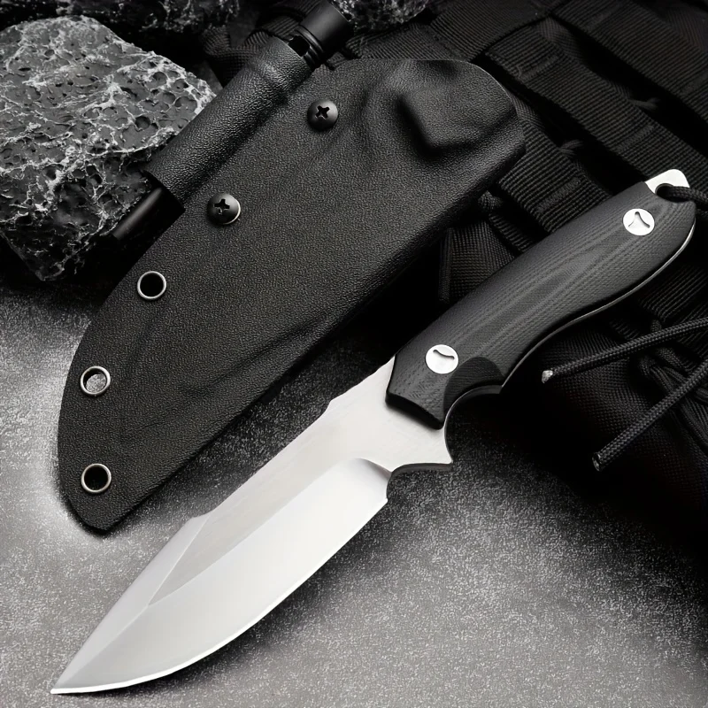 Steel Fixed Blade Hunting Knife High Hardness Stainless Steel Outdoor Survival Knife with G10 Handle for Hiking and Rescue