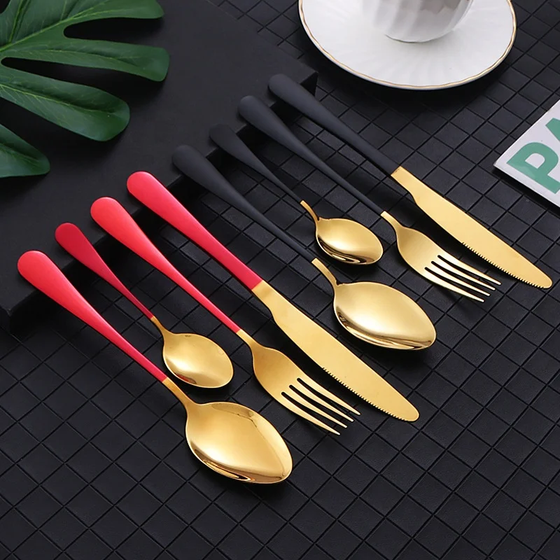 4 piece stainless steel cutlery , elegant and shiny gold flatware