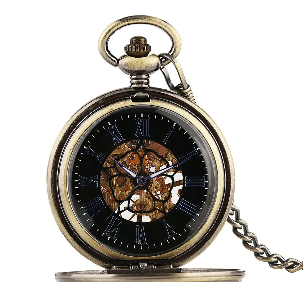 Hollow Manual Watches Key Chain Retro Eagle Roman mechanical Pocket Watches
