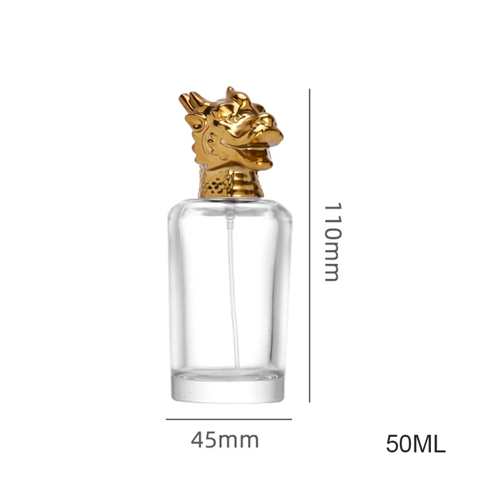 OEM Unique Wholesale 50ml Luxury Flat Empty Fragrance Glass Clear Spray Perfume Bottle With Zodiac Animal Cap