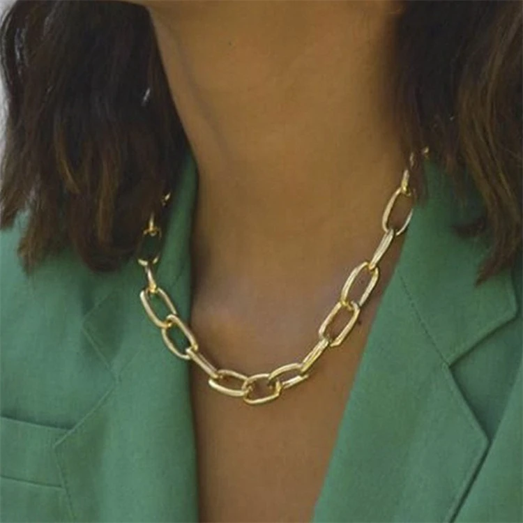 Cheap Layered Gold Cuban Link Chain Hip Hop Chunky Paperclip Punk Choker Charm Necklace For Women