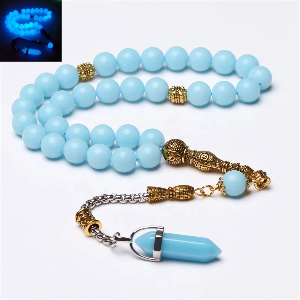 Muslim Tasbih Luminous stone Misbaha Metal tassel 33 66 99 prayer beads islamic fashion glow in dark Rosary tasbeeh