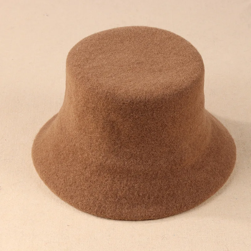 Oem 2023 Wholesale High Quality 100% Wool Wide Brim Fedora Fisherman Hat Custom Flat-topped Plain Outdoor Bucket Hat For Man - B