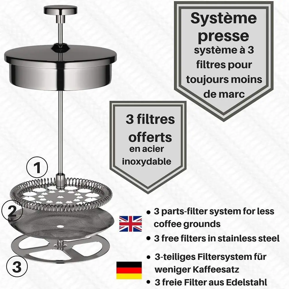 Stainless Steel French Press Cafetiere Double Wall Simple Manual Coffee Maker
