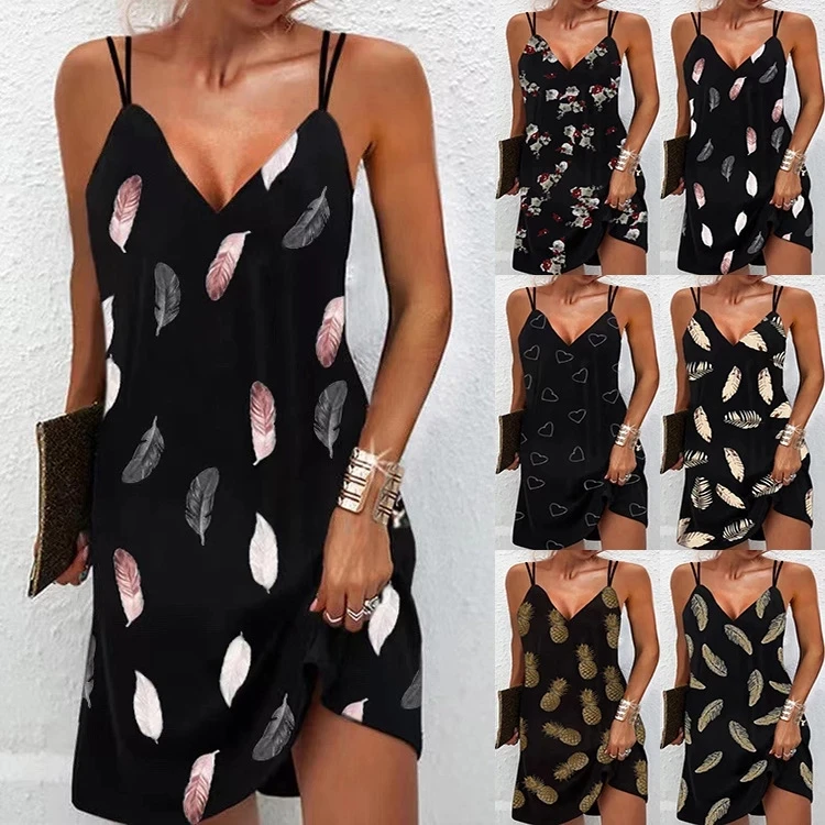 Low Moq Lace-up Dress Wholesale Dress Women Summer Style Lace-up V-neck Lace Up Print Dress