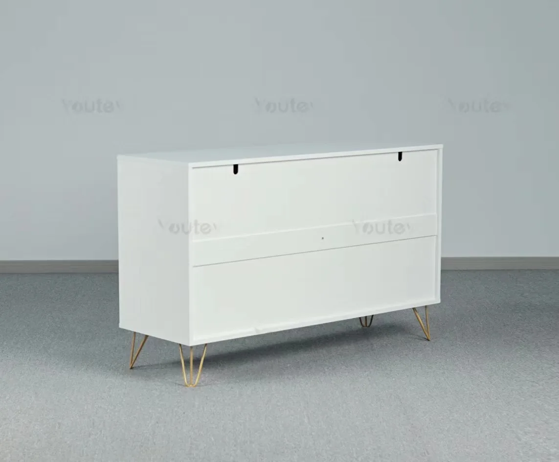 Contemporary Bedroom Furniture Wide Chest of Drawers White Fluted Finish 7 Drawer Double Dresser for Bedroom