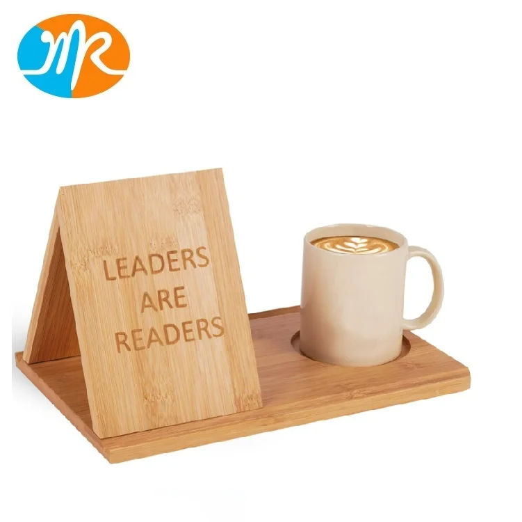 Bamboo Wooden Desk Book Holder Stand Cup Tray