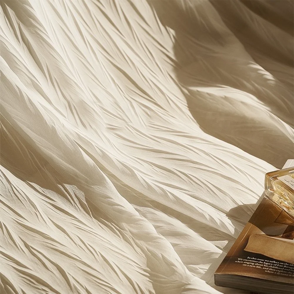 2024 New Beige Color Wrinkle Texture Transparent Pleated Gauze Sheer Curtain for The Living Room Window
