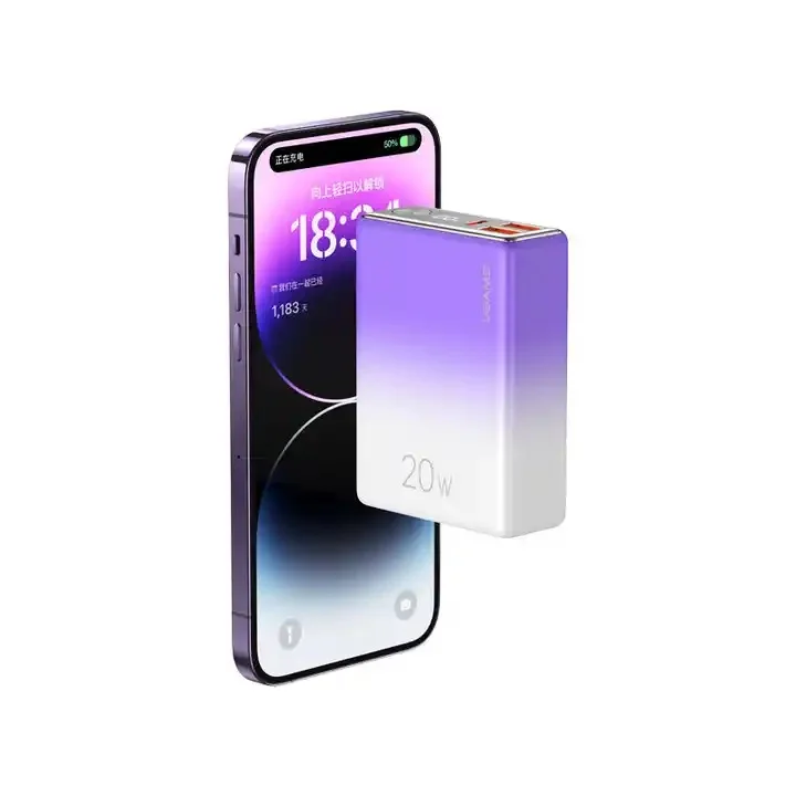 USAMS CD192 PD20W+QC3.0 Mobile Phone Quick Charger Digital Display Fast Charging Power Bank
