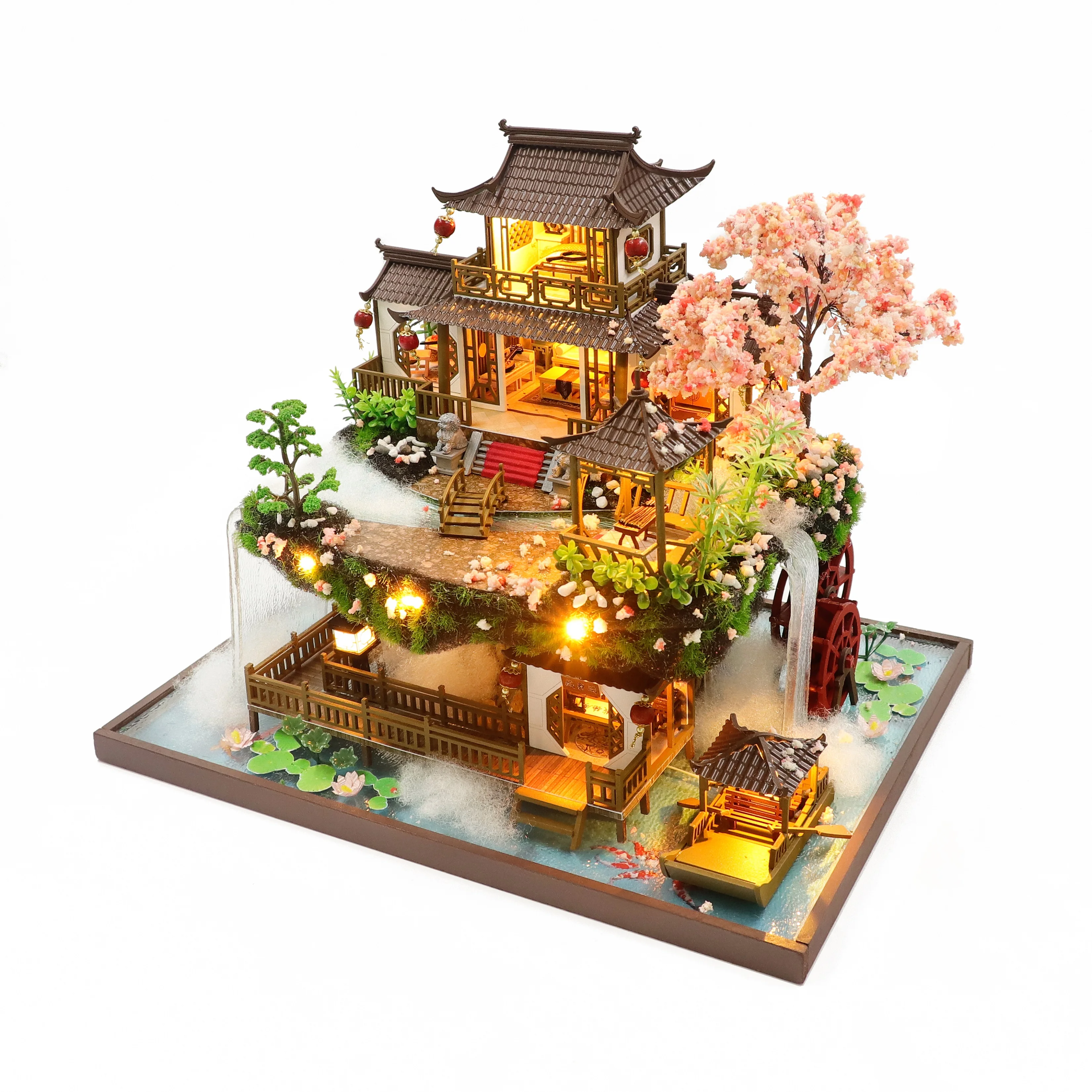 Hongda PC2203 Chinese Style 3D Wooden Diy Miniature Dollhouse  diy dollhouse kit with Lights Unisex
