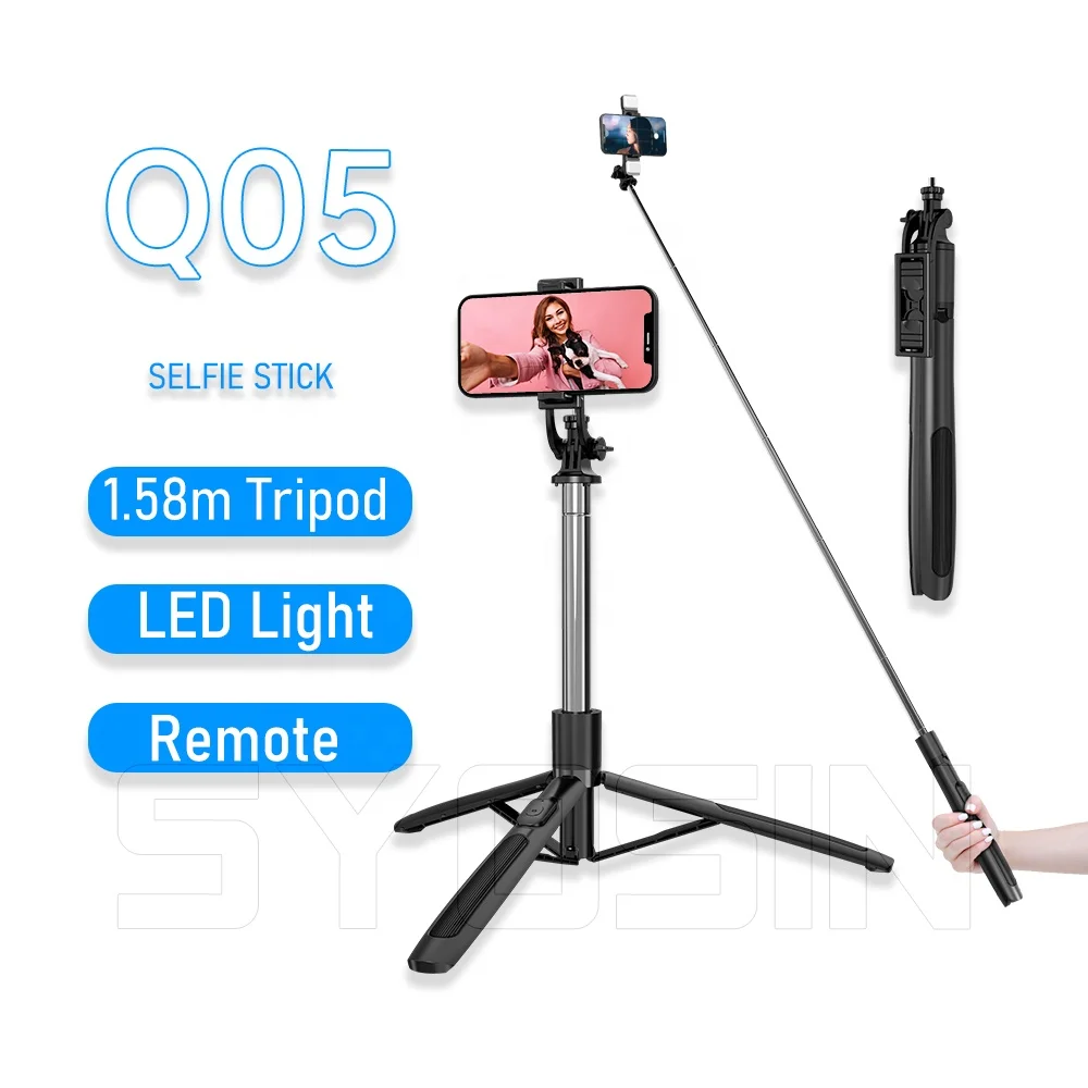 SYOSIN Q05 Extendable Wireless Selfie Stick With 1.58m Long Tripod With Remote Ring Light Led Fill Light For Mobile Phone