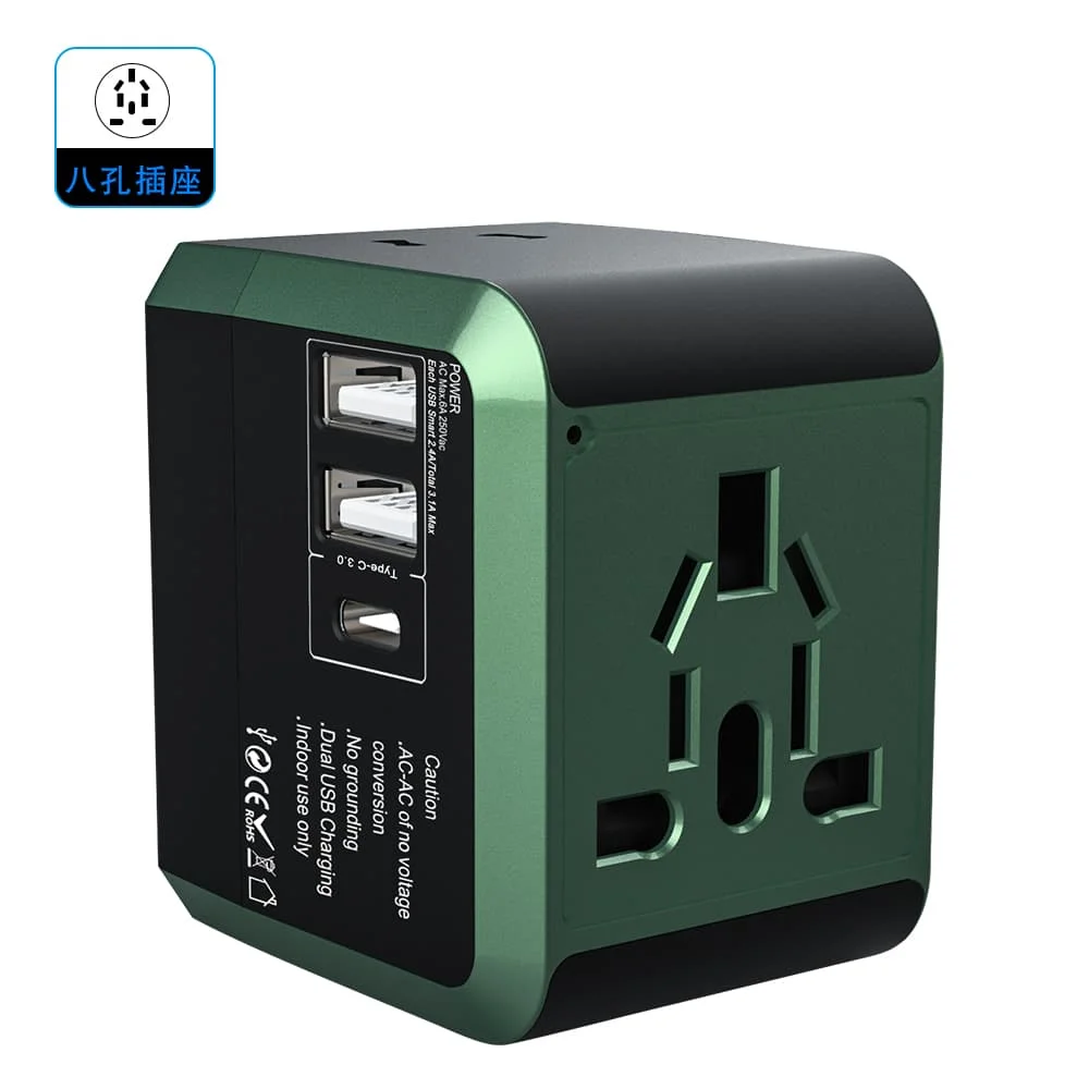 Free Shipping Universal Travel Adapter 2 usb 1 Type-c Plug Output 3.1A USB Charger electrical plug Socket