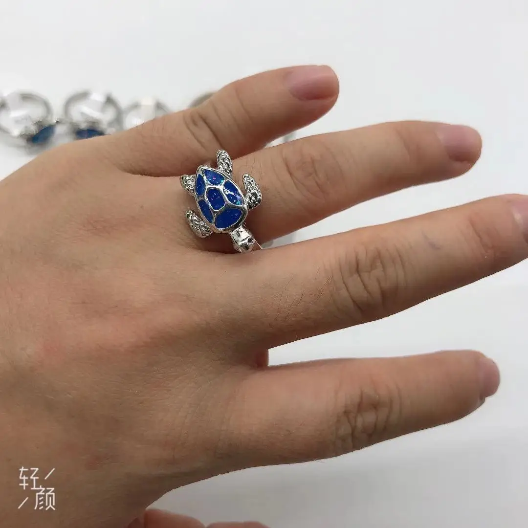 Summer Hot Selling Beach Ocean Style Tortoise Turtle Ring Blue Opal Turtle Ring For Unisex Women Men