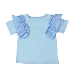 Sweet OEM Short Sleeve Plain Summer Girl T-shirts Ruffles Children Blouse