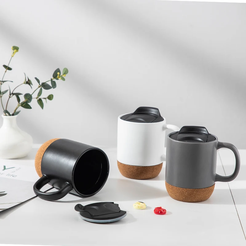 Coffee Mug Sets Factory Wholesale Insulated Cork Splash Proof Lid Ceramic Mugs Party Modern Sustainable HANDGRIP Glazed 7-15days