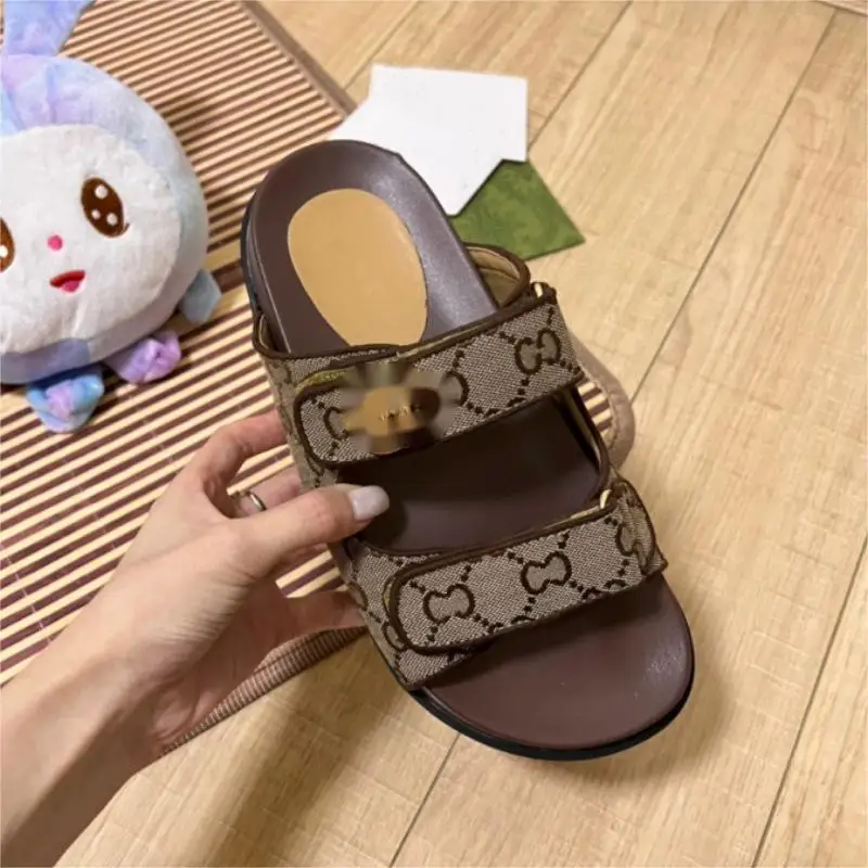 Large size slippers, summer new denim letter face Velcro sandals, casual anti slip versatile slippers