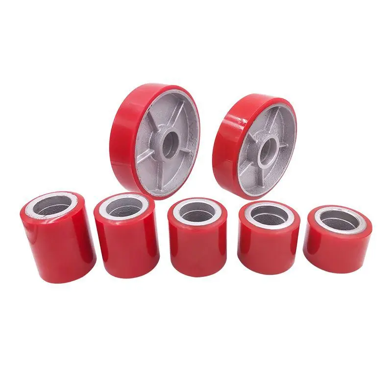 Heavy Duty Red Pu Forklift Caster Wheel For Hand Truck 80*70mm 180*50mm Iron Forklift Spare Parts Pallet Truck Wheels