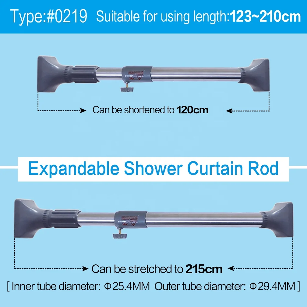 BAOYOUNI Stainless Steel Bathroom Extension Rod Shower Curtain Rods Hanging Rails 123-210cm