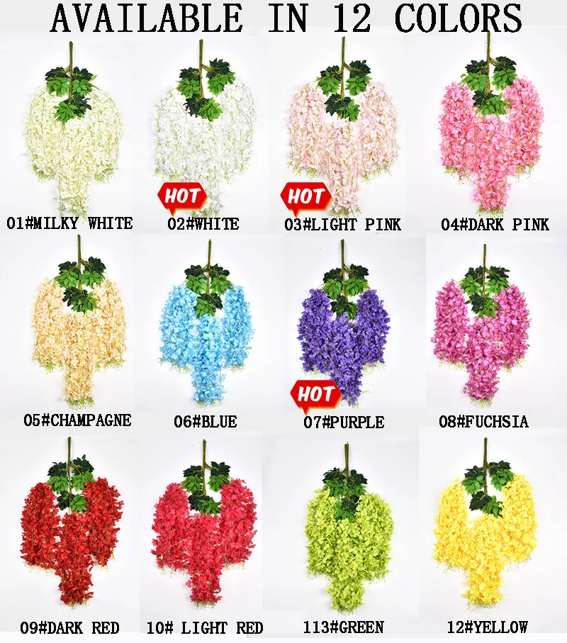 Wisteria Flowers Wholesale Fast Shipping Multi Color Faux Vines Plant Garland Artificial Hanging Wisteria For Home Wedding Decor