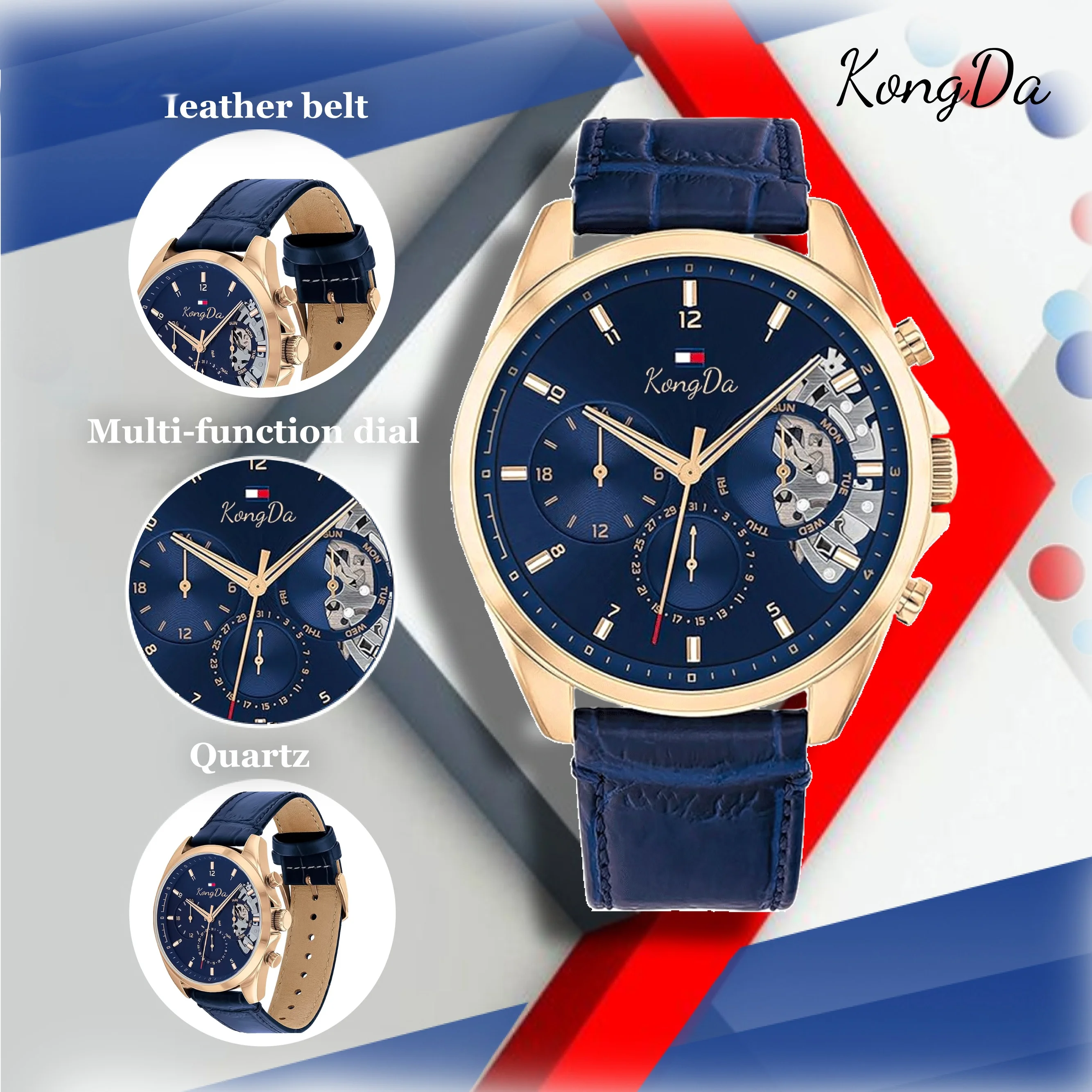 TH Leather Customize Logo Design Chronograph Quartz Watch with Multifuncate Wristwatch for Men and Women Brand Watches