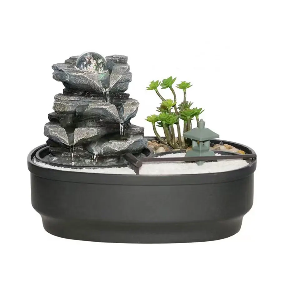 Customized Office Home Decoration Resin Home Feng Shui Maitreya Buddha Water Fountains Feature with sand Rocks lake