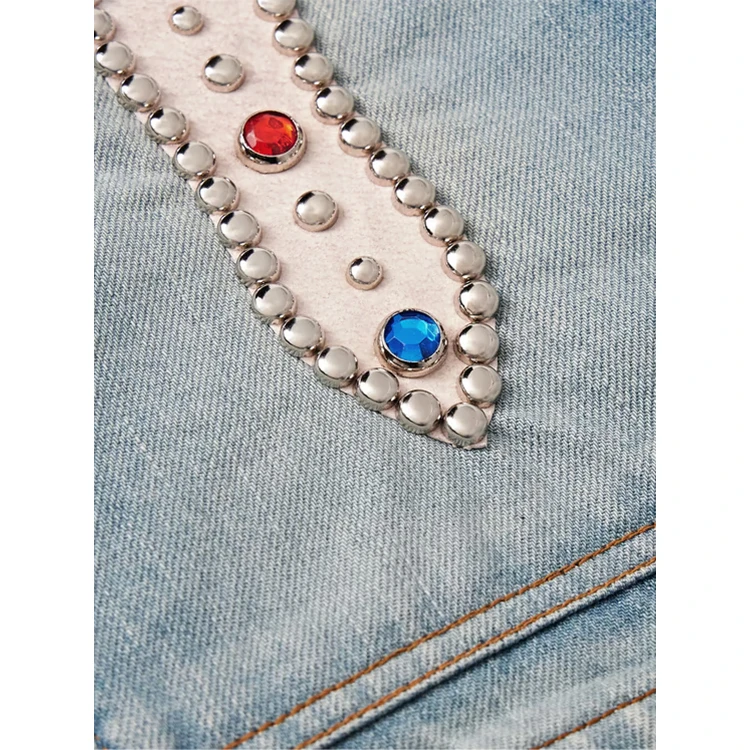 Wholesale Custom double knee jorts baggy Metal Stud Gem Men jeans Shorts Fashion vintage Streetwear denim shorts men