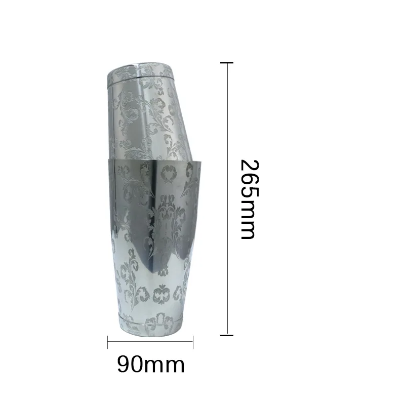 Etched Boston Bar Mixer Cocktail Shaker Engraved Martini Shaker 304 Stainless Steel Bartender for Bar Bar Shaker