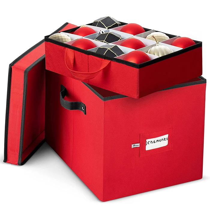 Christmas Ornaments Ball Storage Box Removable Trays Fit up 64 Ball Foldable Christmas Storage Box
