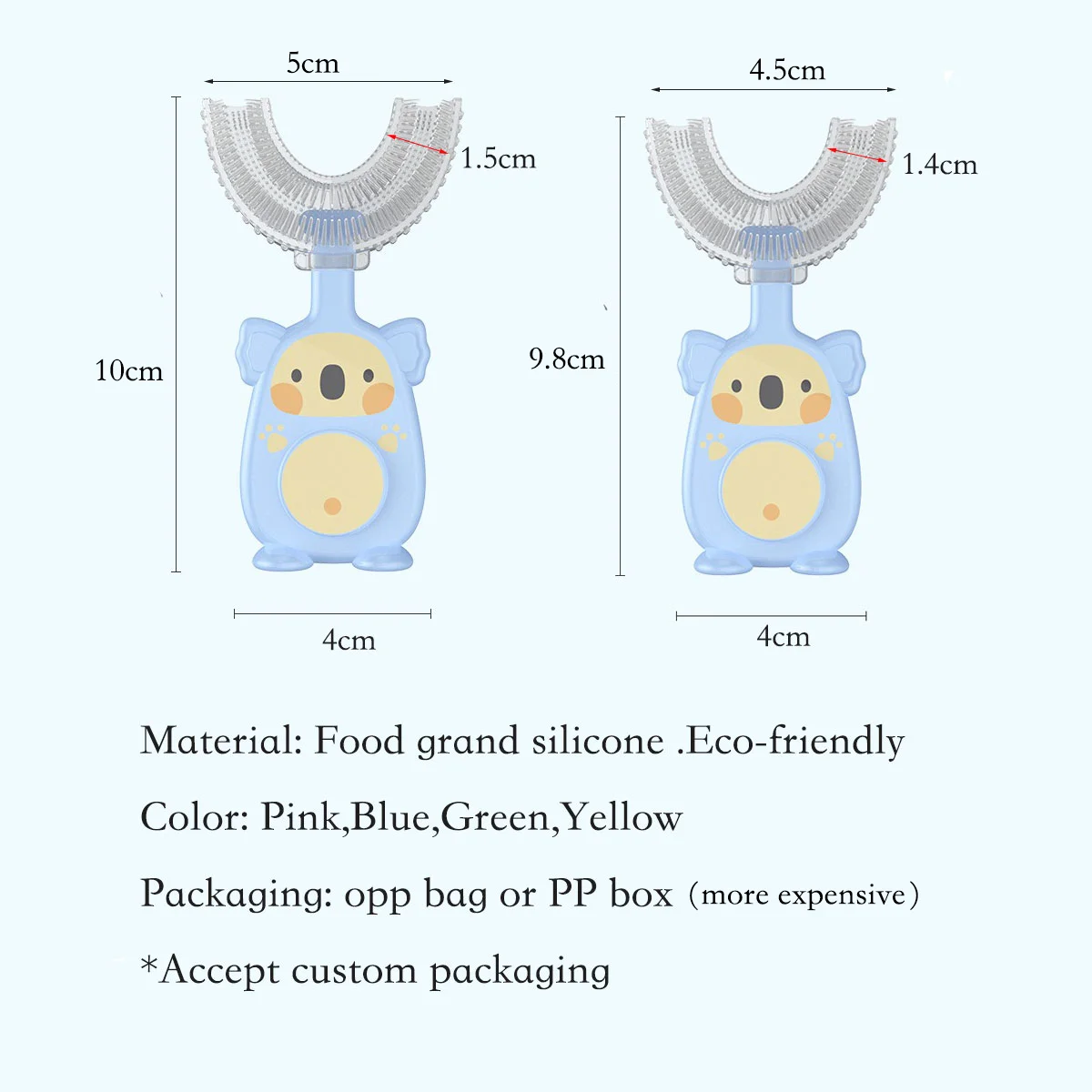 New Design Food grand silicone Baby Kid Cartoon Animal U Shape Toothbrush For Children