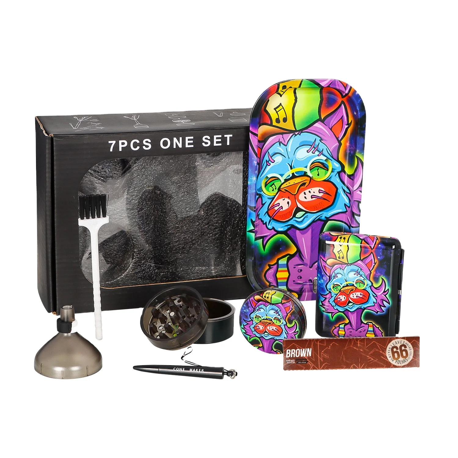 7 In 1 Custom Logo Portable hot sale Smoking Kit Rolling Tray Set With Grinder Smoking Accessories Smoke Set Box Kit Set