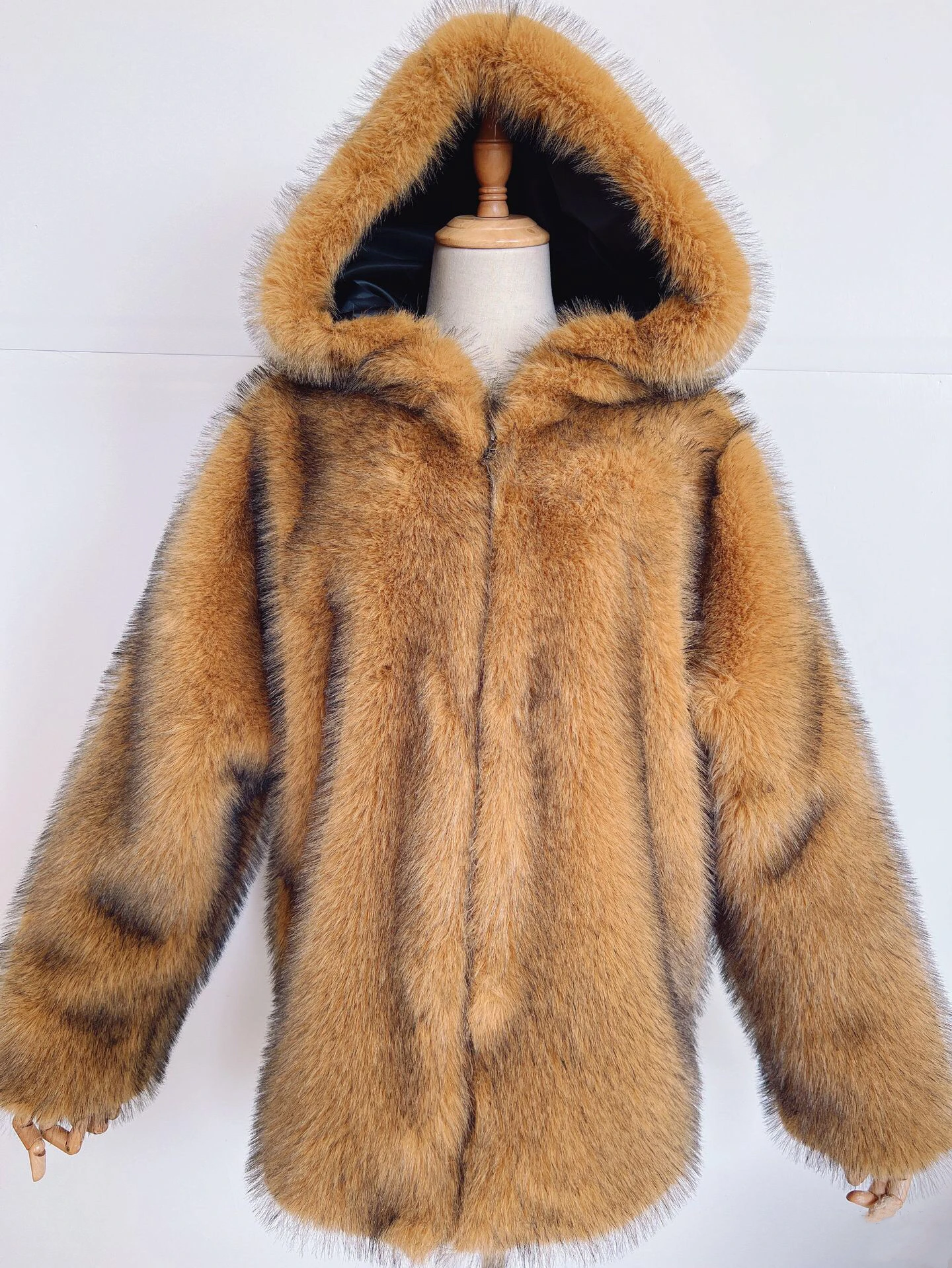 New fashion custom logo  imitation fur coats  Wholesale hooded outwear High Quality artificial fur long jackets for ladies