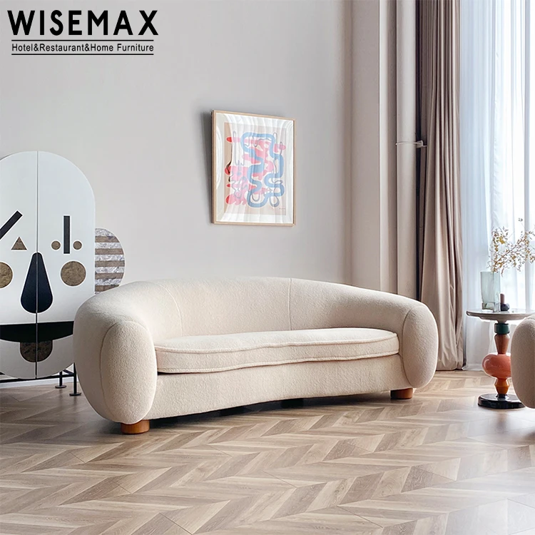 WISEMAX FURNITURE  luxury Living Room Furniture sofas set curved shaped Lamb Wool Fabric 3 seater Sofa accent single seat sofas