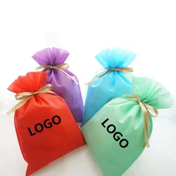 Colorful Gift Bag With Logo Print Non Woven Pla Material Drawstring Gift Packaging Pouch Shopping Bag
