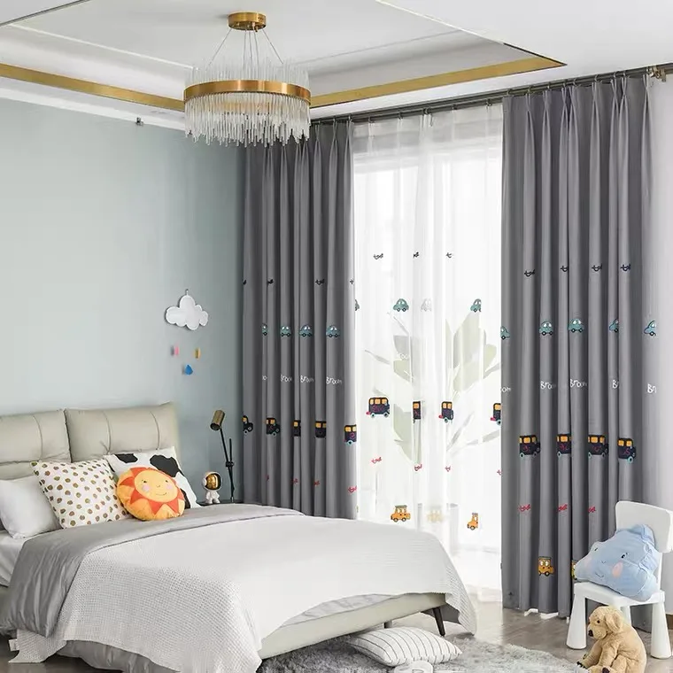 Wholesale kids curtains bedroom embroidery cartoon curtains car for kids cartoon