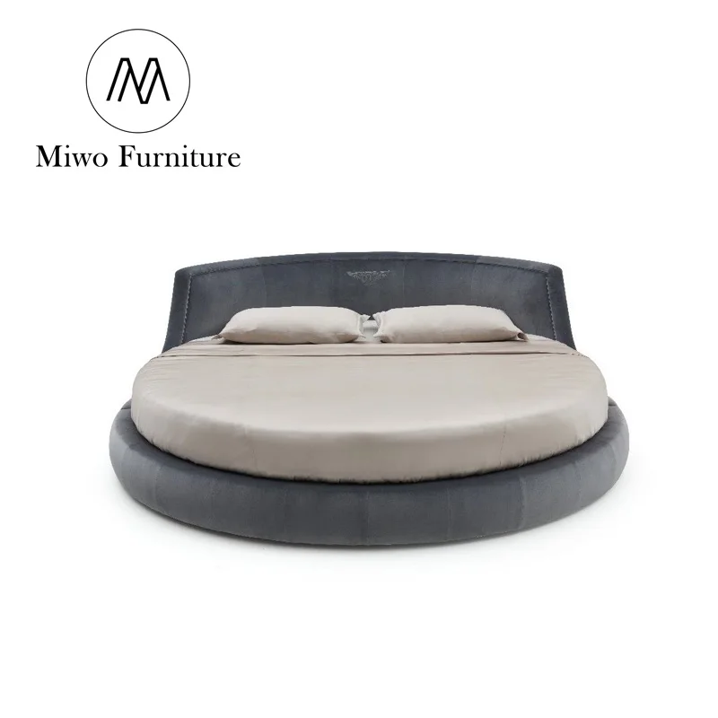 Modern bedroom furniture Italian latest design fabric Round bed Hotel luxury king size velvet round bed custom furniture