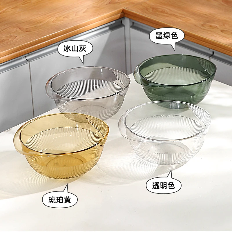 Multi-functional circular rice sieve kitchen washing rice screen PET plastic fruit and vegetable drain sieve filter basket